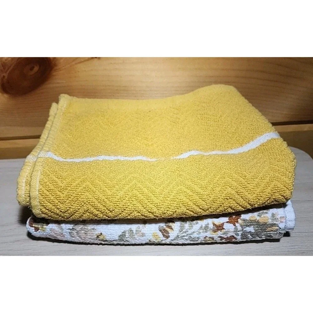 Lauren Ralph Lauren Yellow and Floral Plush Bath Towel Cotton Black Label